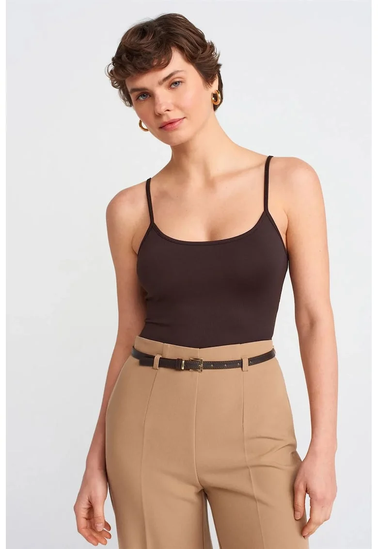 Bluza dama,  fara maneci, casual, maro cafea, 93% nailon, 7% elastan