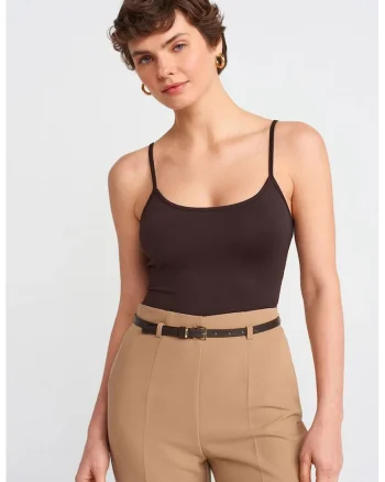 Bluza dama,  fara maneci, casual, maro cafea, 93% nailon, 7% elastan