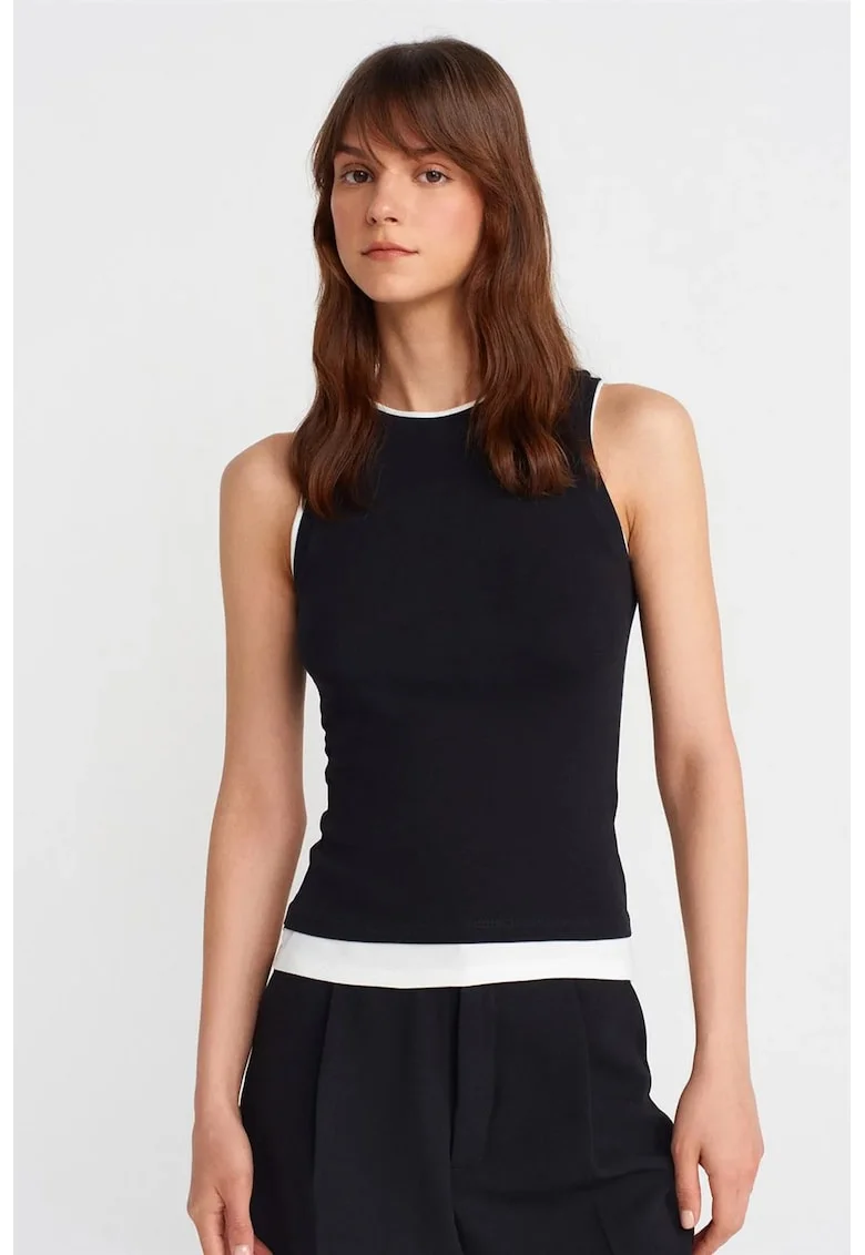 Bluza dama,  Bluza din bumbac reiat, casual, negru, fara maneci