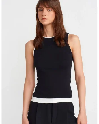 Bluza dama,  Bluza din bumbac reiat, casual, negru, fara maneci