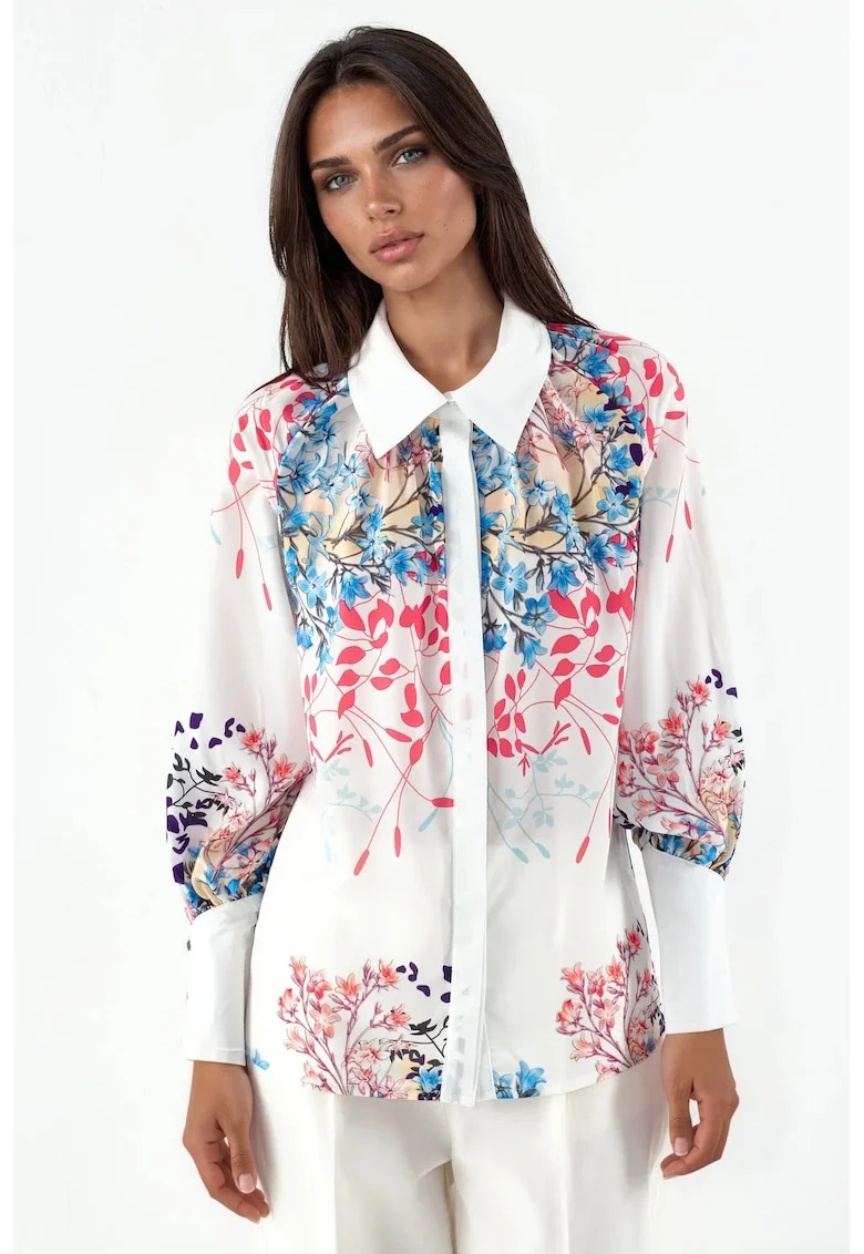Camasa casual,  croiala regular-fit, imprimeu floral, multicolor, poliester si lycra
