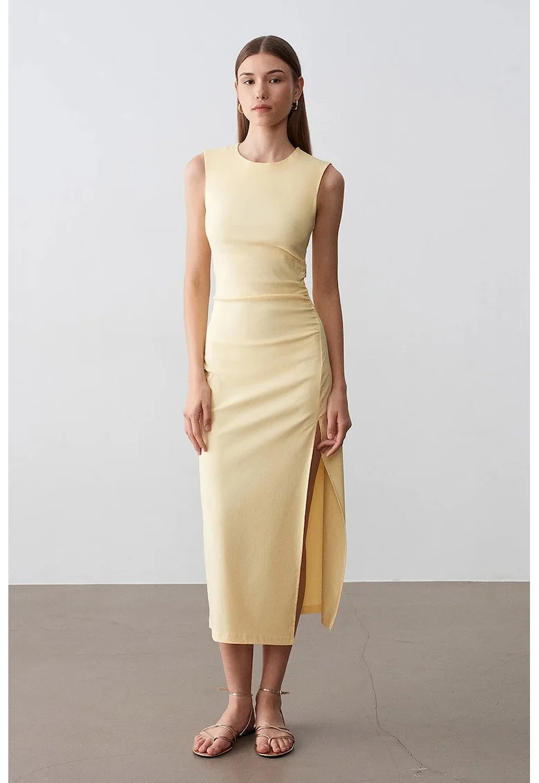 Rochie Midi,  Mulata, Fara Maneci, Galben Lamaie, Viscoza