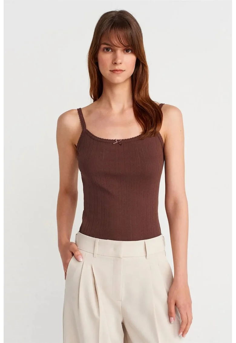 Bluza dama,  Top Cami Slim Fit, casual, maro castaniu, 100% bumbac