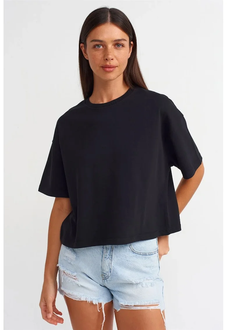 Tricou dama,  supradimensionat, negru, bumbac