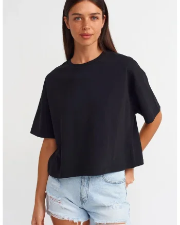 Tricou dama,  supradimensionat, negru, bumbac