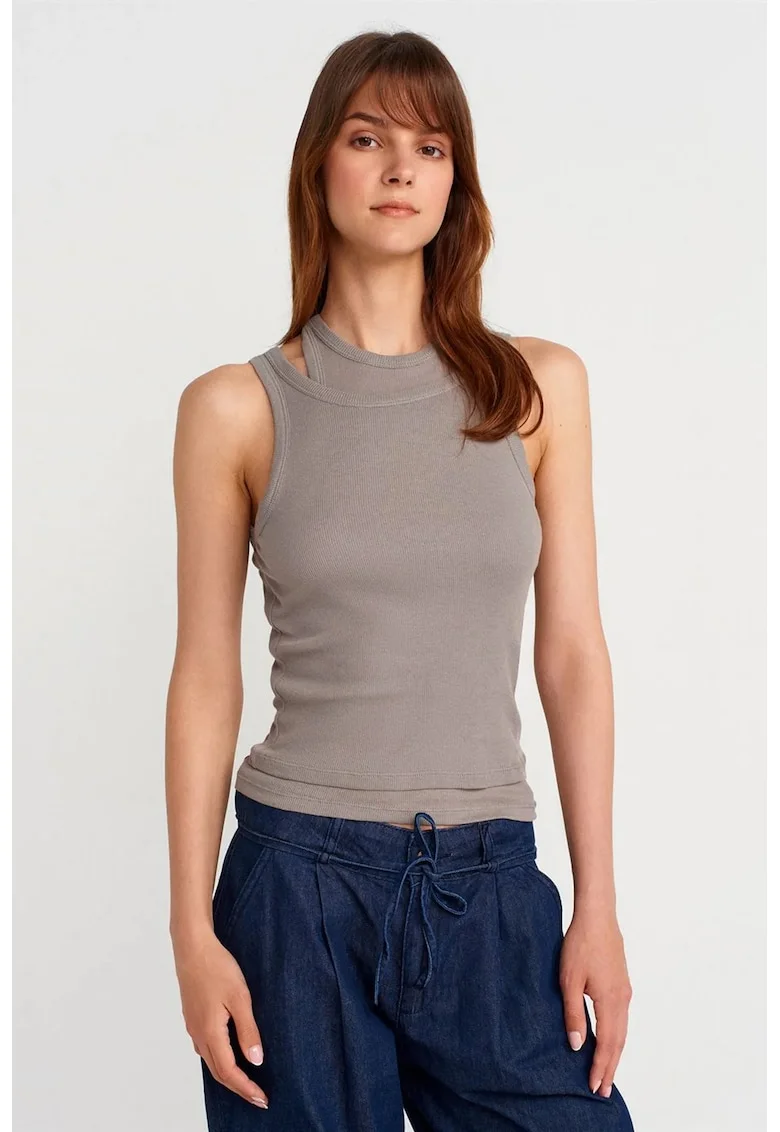 Bluze dama,  top scurt, gri, bumbac