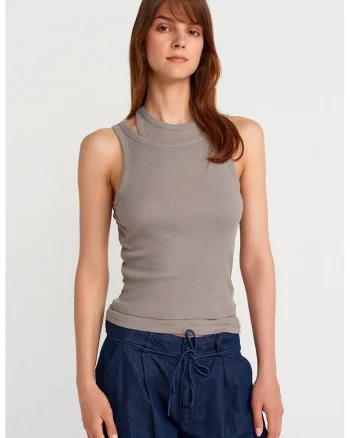 Bluze dama,  top scurt, gri, bumbac