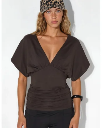 Bluza dama,  din jerseu Slim Fit, Gri antracit, Casual, Fara inchidere, Drapaj, 95% viscoza, 5% elastan