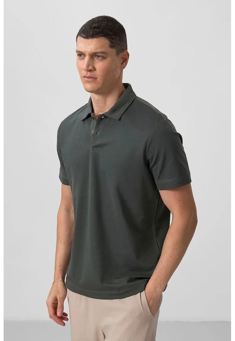 Tricou polo,  bumbac-elastan, gri antracit, cu buton