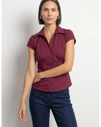 Camasi dama,  camasa cambrata, detaliu tip nod, visiniu, bumbac