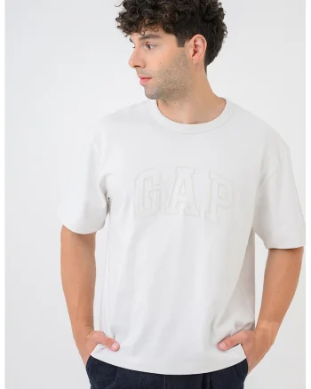 Tricou de bumbac cu imprimeu logo, Alb murdar