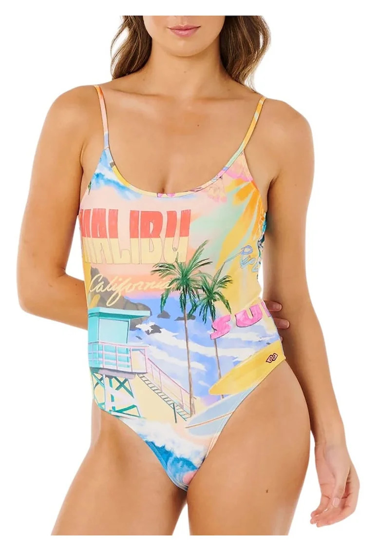 Costum de baie cu imprimeu si spate in U