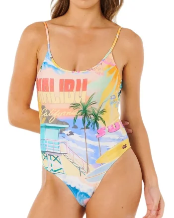 Costum de baie cu imprimeu si spate in U