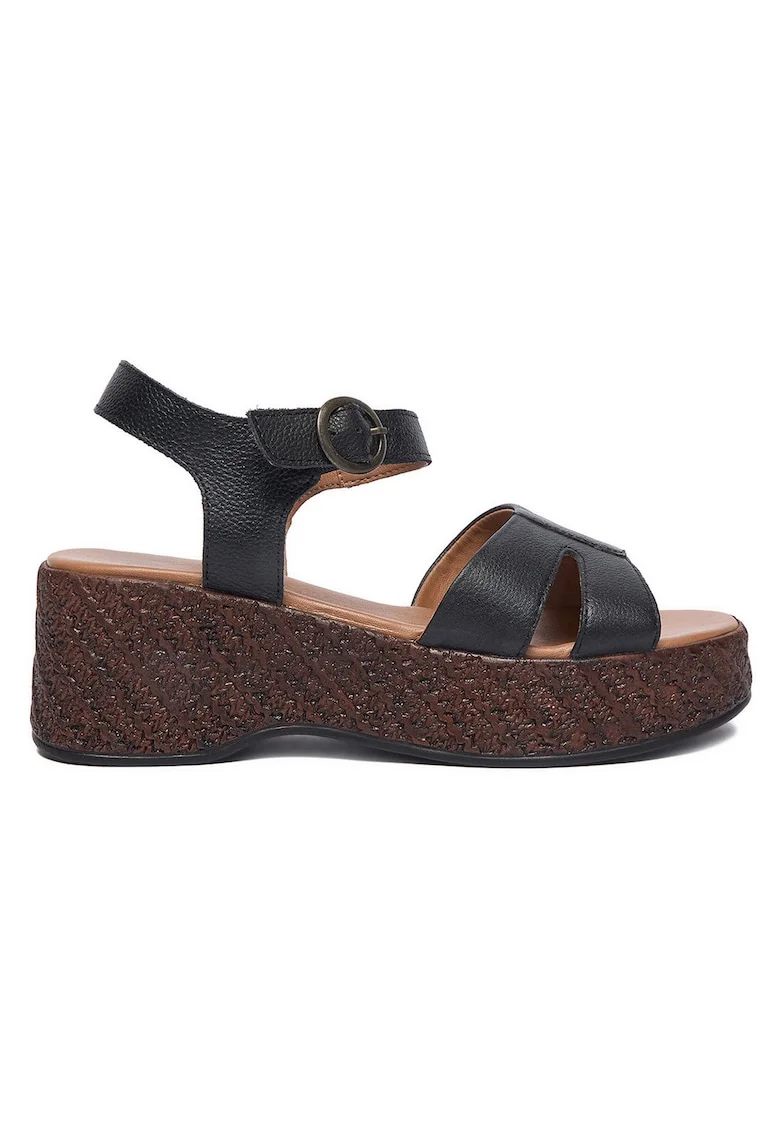 Sandale dama,  piele naturala, negru, catarama,
