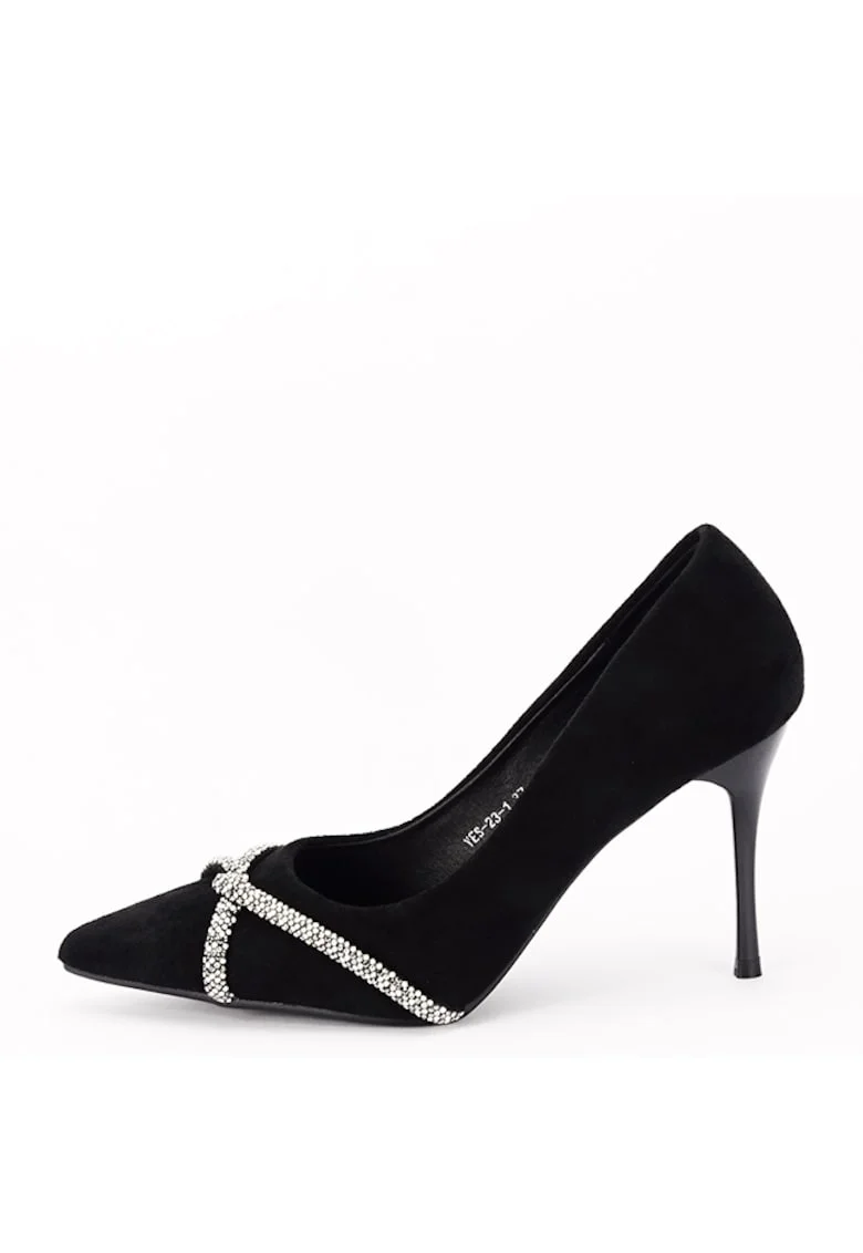Pantofi negri eleganti cu pietricele argintii YES-23-1 03 16168, Negru
