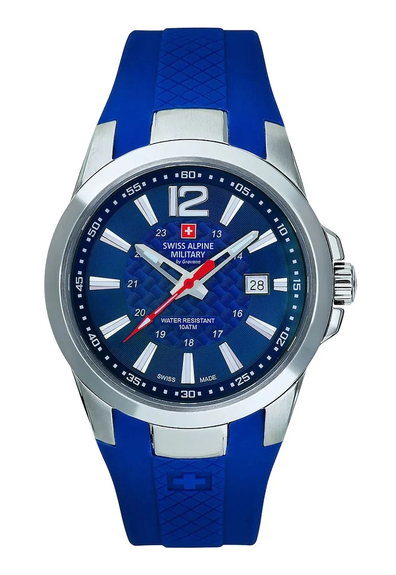 Ceas cu curea din silicon Swiss Made, Albastru royal