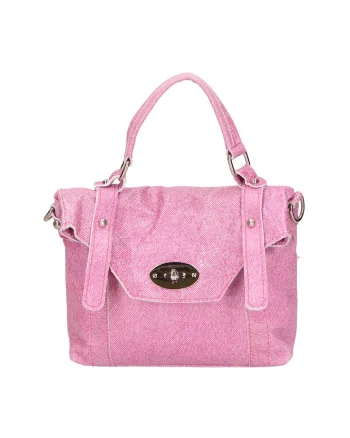 Geanta din piele cu maner si model uni, Roz