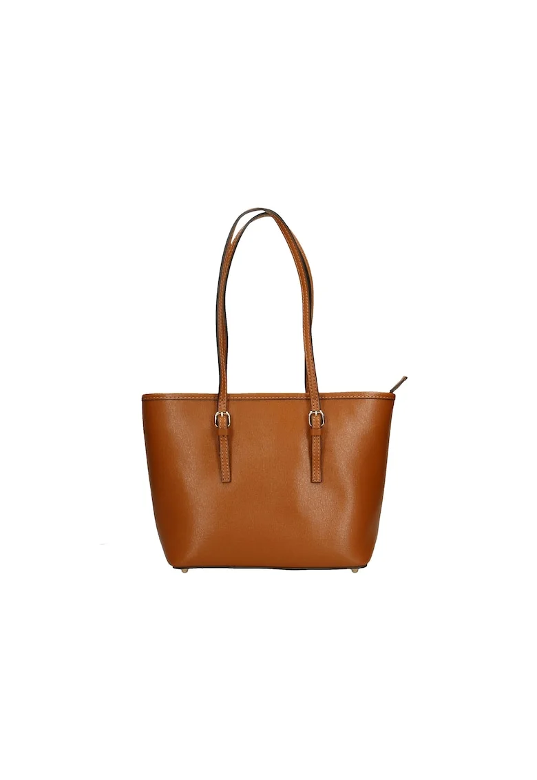 Geanta shopper din piele cu model uni, Caramel