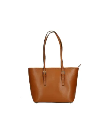 Geanta shopper din piele cu model uni, Caramel