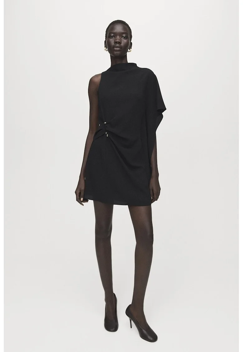 Rochie scurta cu decolteu pe un umar, Negru
