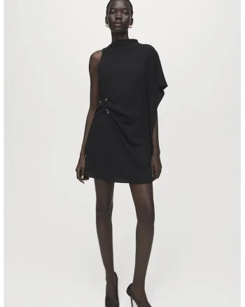 Rochie scurta cu decolteu pe un umar, Negru