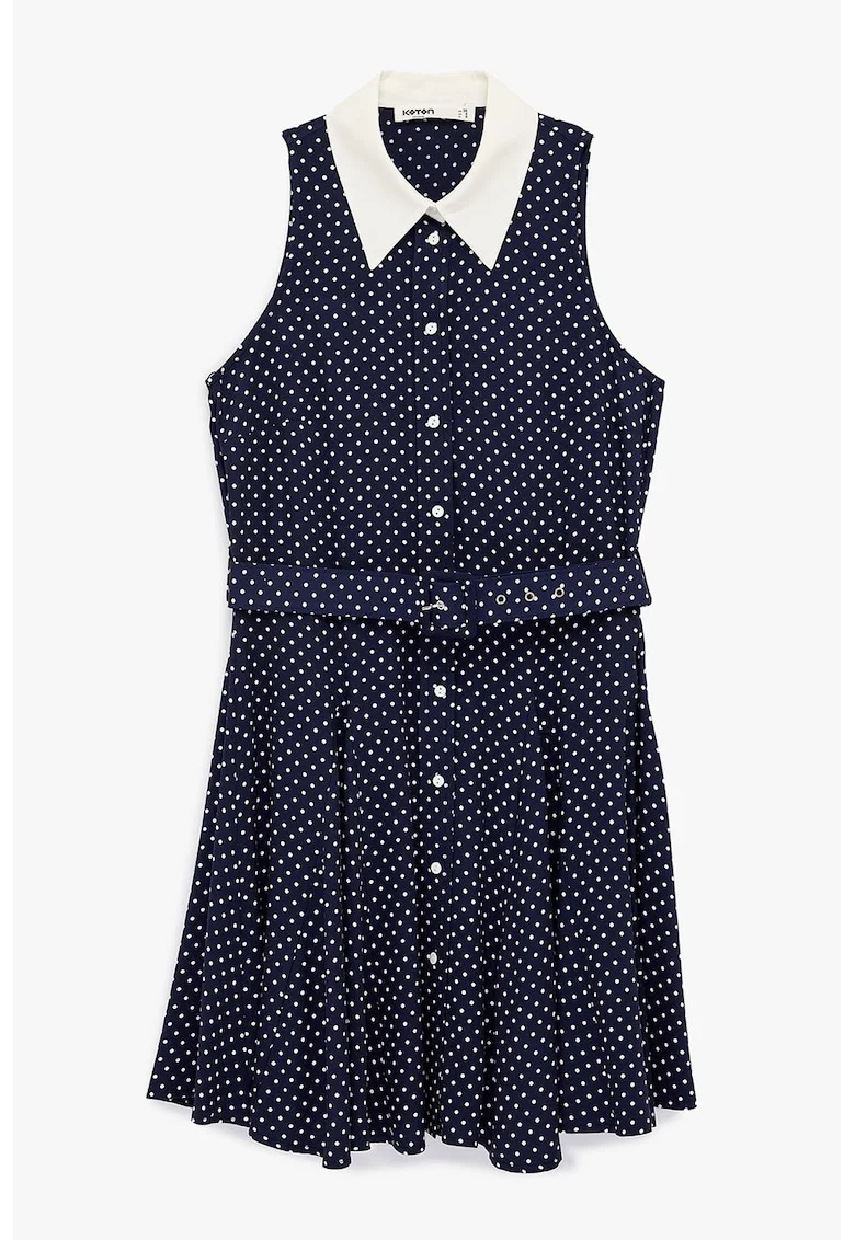 Rochie cu curea in talie, fara maneci, Alb fildes/Albastru ultramarin