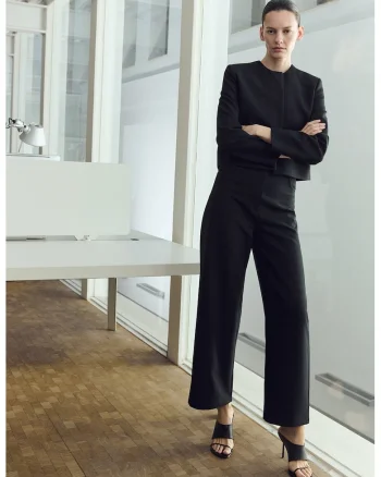 Pantaloni cu croiala dreapta si talie medie, Negru