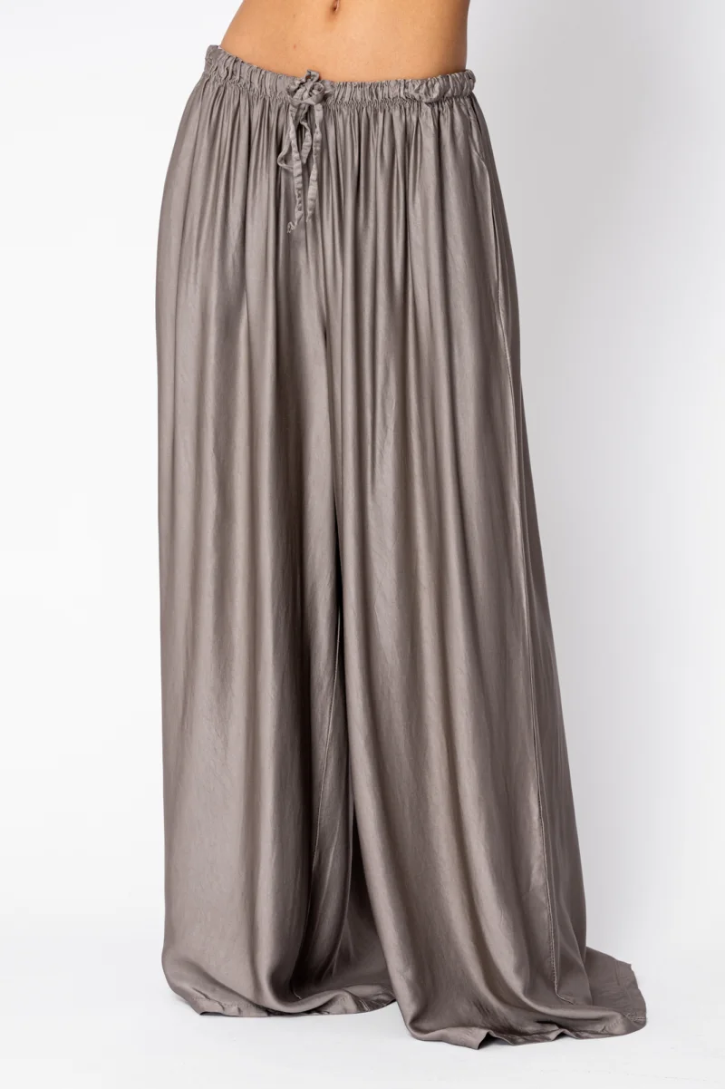 Pantalon lung din mix de matase Taupe