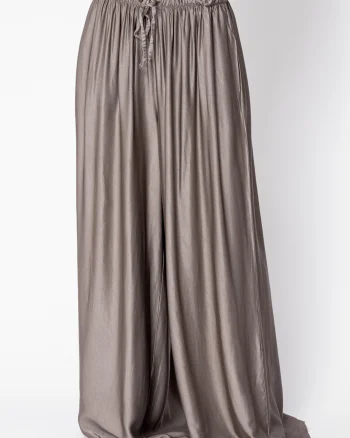 Pantalon lung din mix de matase Taupe