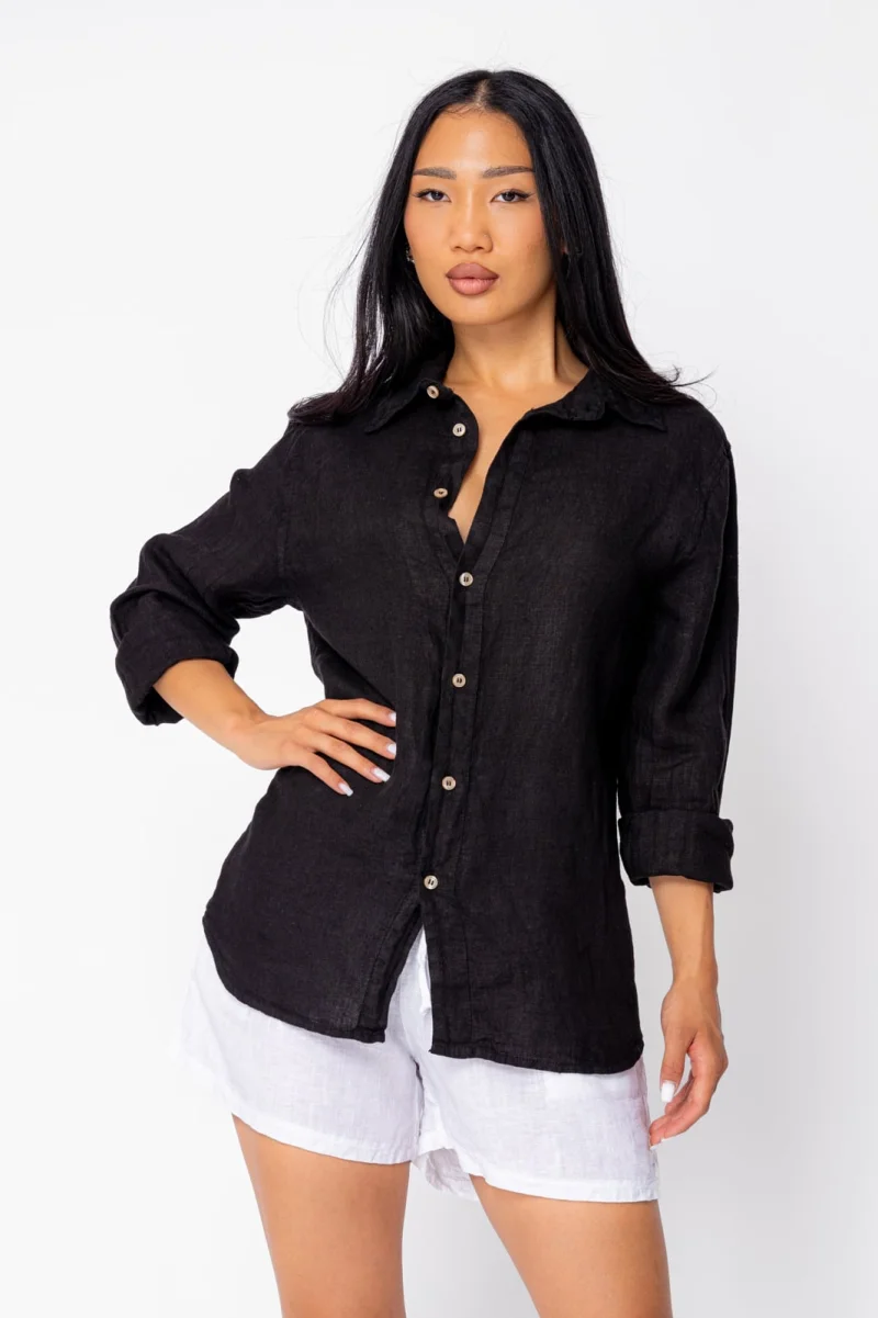 Camasa Boyfriend de plaja dIn 100% In Black