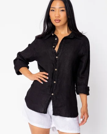 Camasa Boyfriend de plaja dIn 100% In Black