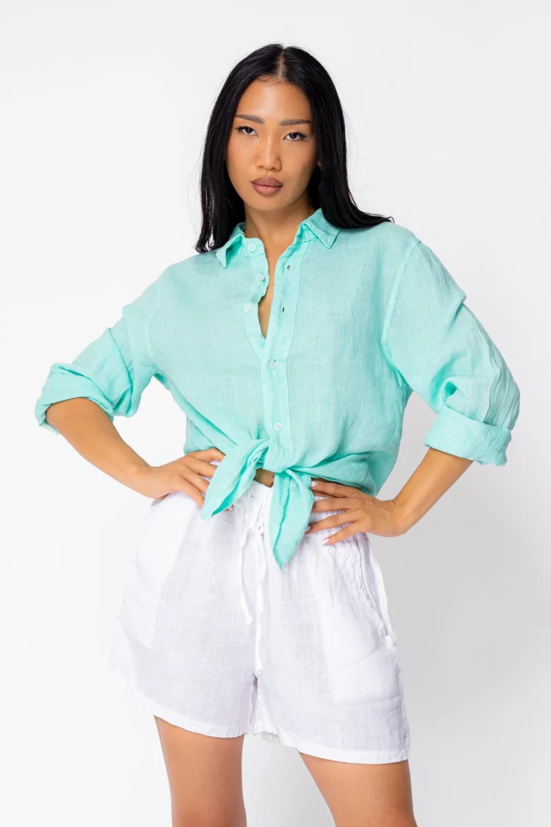 Camasa Boyfriend de plaja dIn 100% In Ice Green