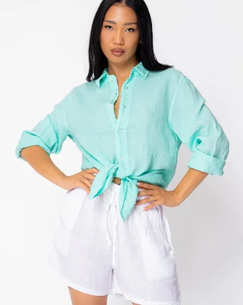 Camasa Boyfriend de plaja dIn 100% In Ice Green