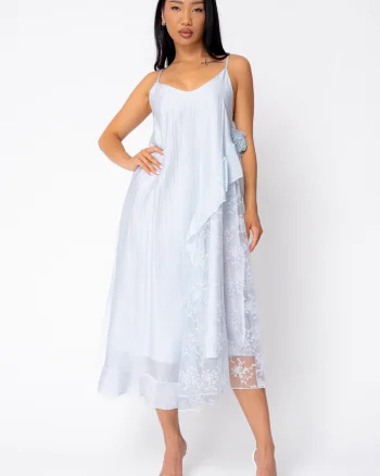 Rochie lunga cu bretele si dantela Light Blue