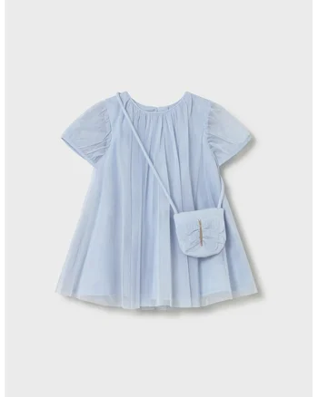 Rochie din tul si geanta, Albastru pastel/Albastru prafuit