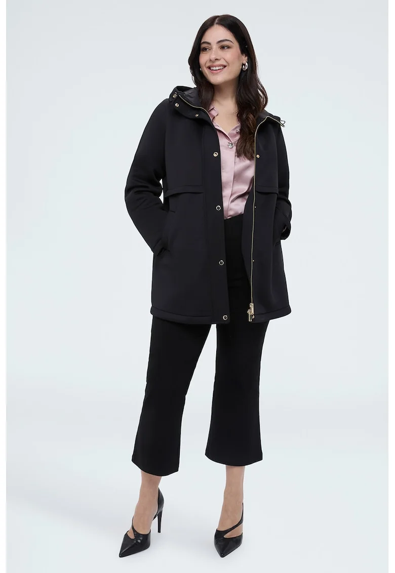 Pantaloni cu croiala kick flare si banda cu talie elastica, Negru