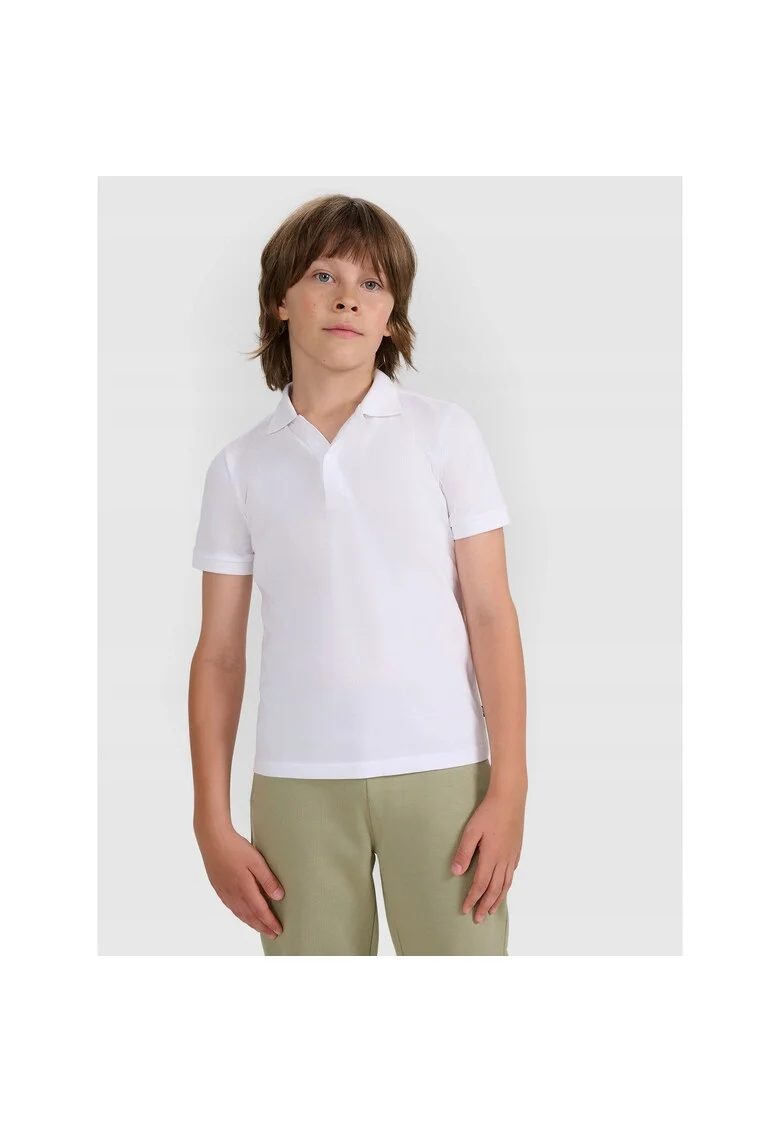 Tricou copii,  polo regular, alb, bumbac