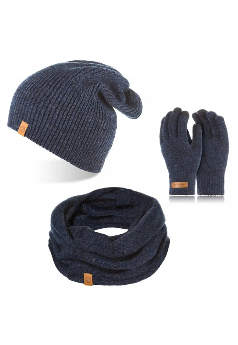 Set caciula cu manusi si fular Brodrene, Acril, Universal, Bleumarin