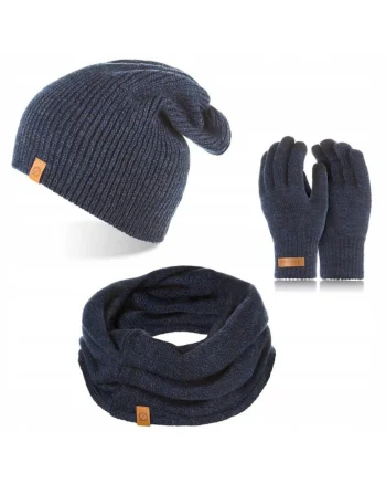 Set caciula cu manusi si fular Brodrene, Acril, Universal, Bleumarin