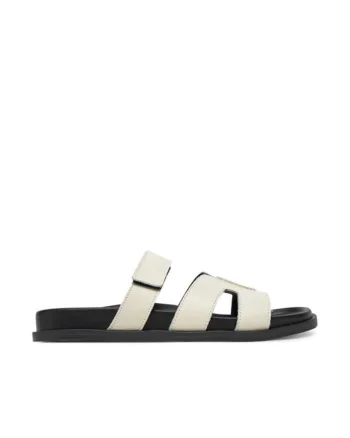 Papuci dama,  piele naturala, alb,
