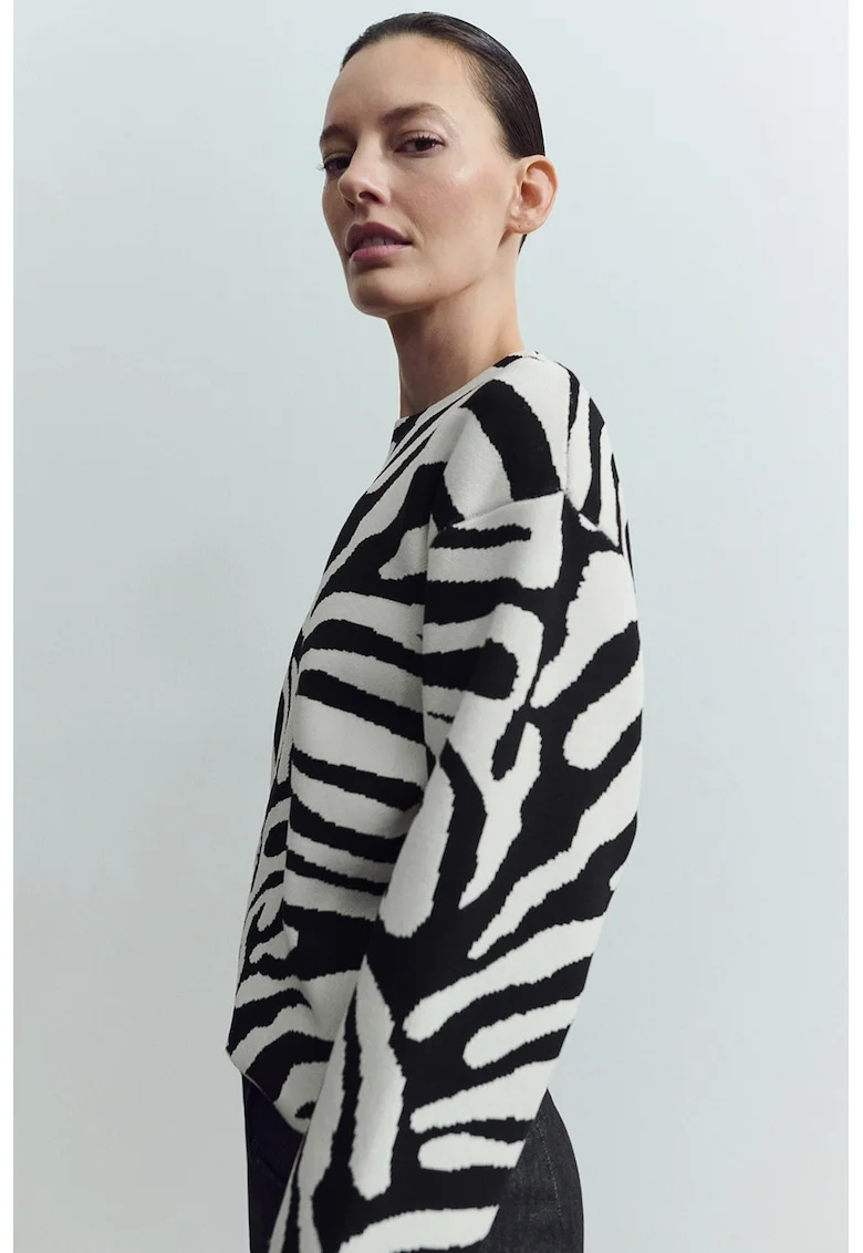 Pulover cu model zebra, Negru/Alb murdar
