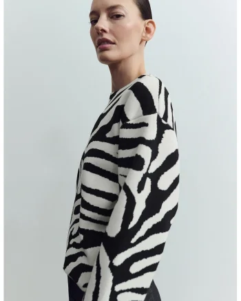 Pulover cu model zebra, Negru/Alb murdar