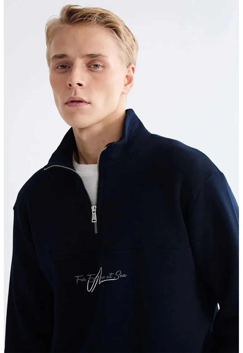 Bluza de trening cu fenta cu fermoar, Bleumarin