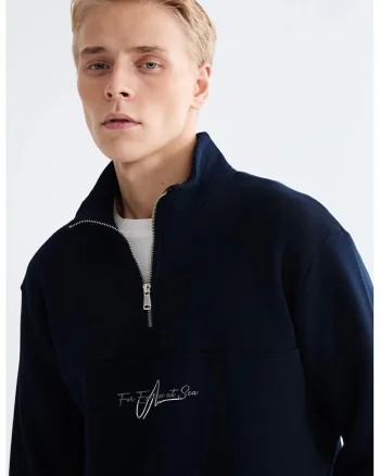 Bluza de trening cu fenta cu fermoar, Bleumarin