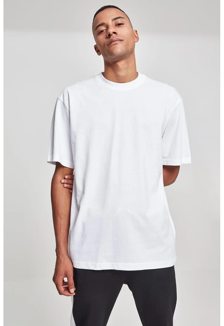 Tricou din bumbac cu decolteu la baza gatului, Alb