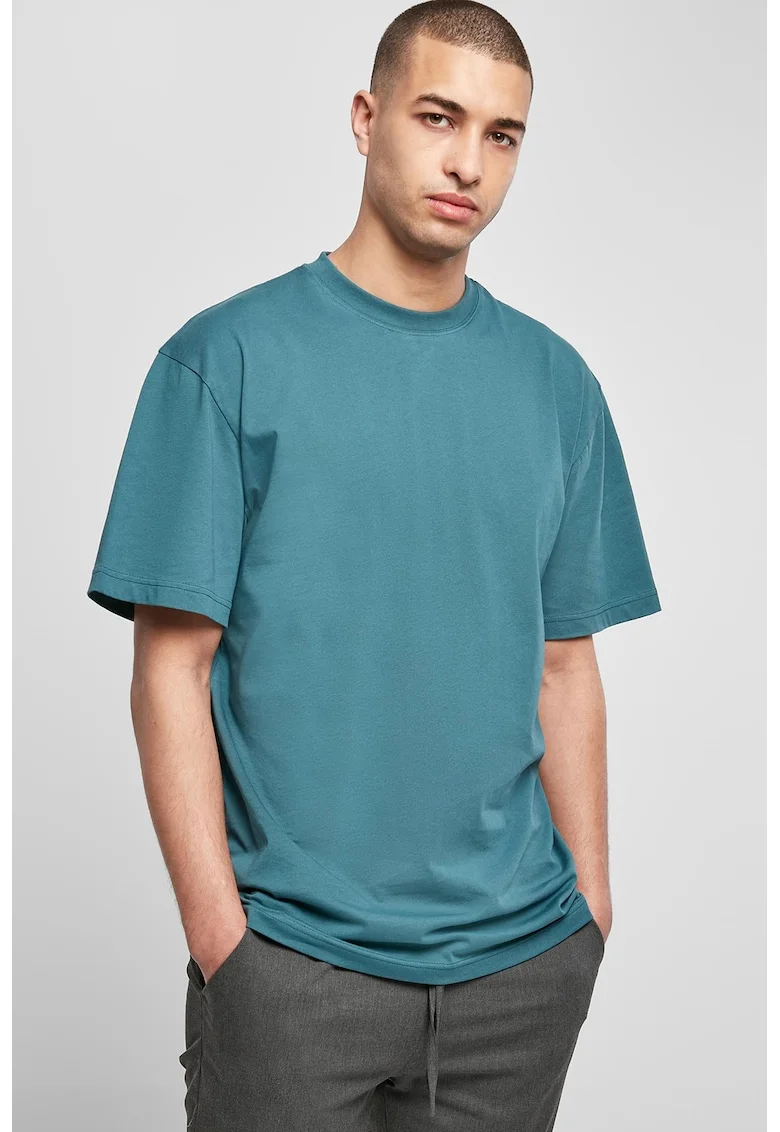 Tricou din bumbac cu decolteu la baza gatului, Albastru petrol