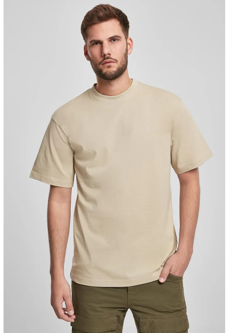 Tricou din bumbac cu decolteu la baza gatului, Maro nisip