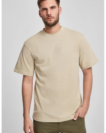Tricou din bumbac cu decolteu la baza gatului, Maro nisip