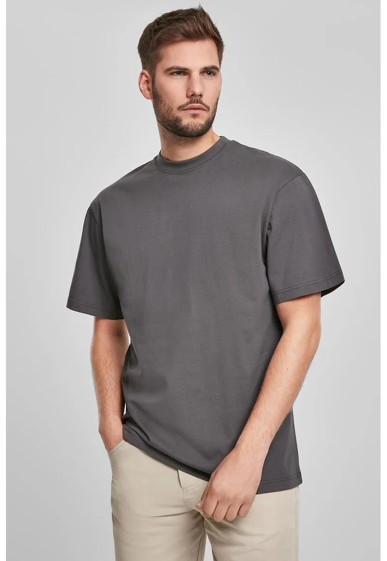 Tricou din bumbac cu decolteu la baza gatului, Gri inchis