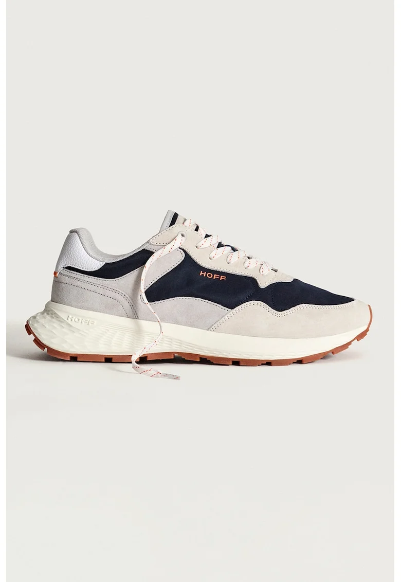 Pantofi sport din piele intoarsa cu logo, Gri/Albastru ultramarin